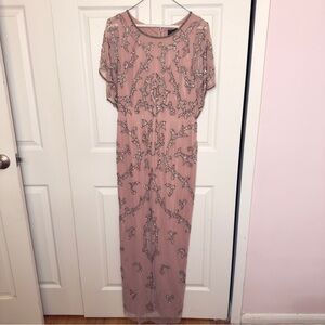 Adrianna Papell Blush Maxi Dress with Silver Embellishments